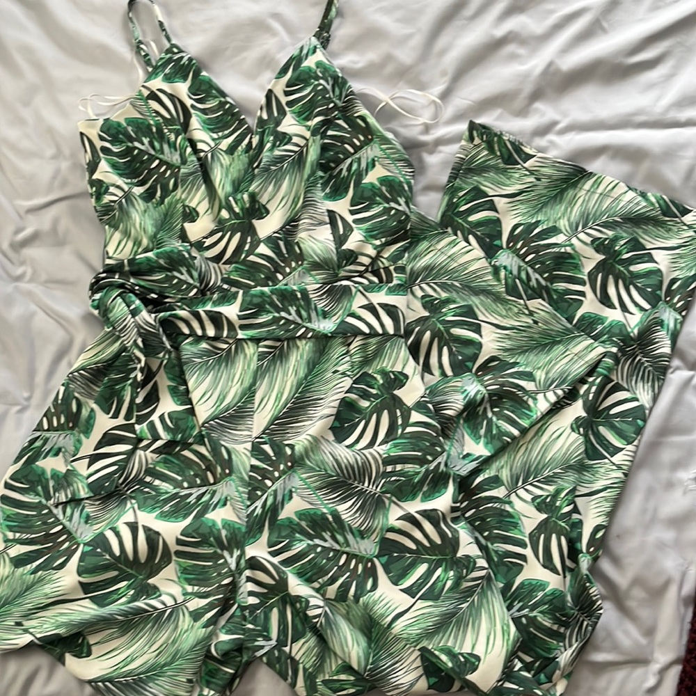Tropical Green/White Pants Romper